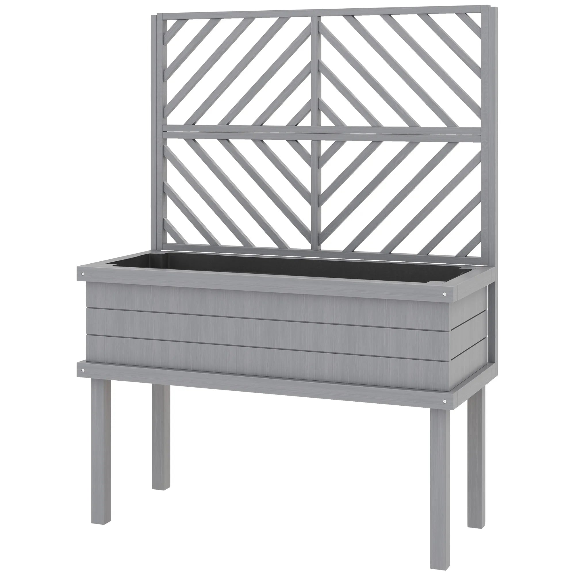 Raised Garden Bed with Trellis for Climbing Plants, Wooden Planter with Legs, Drainage Holes & Filter, Gray
