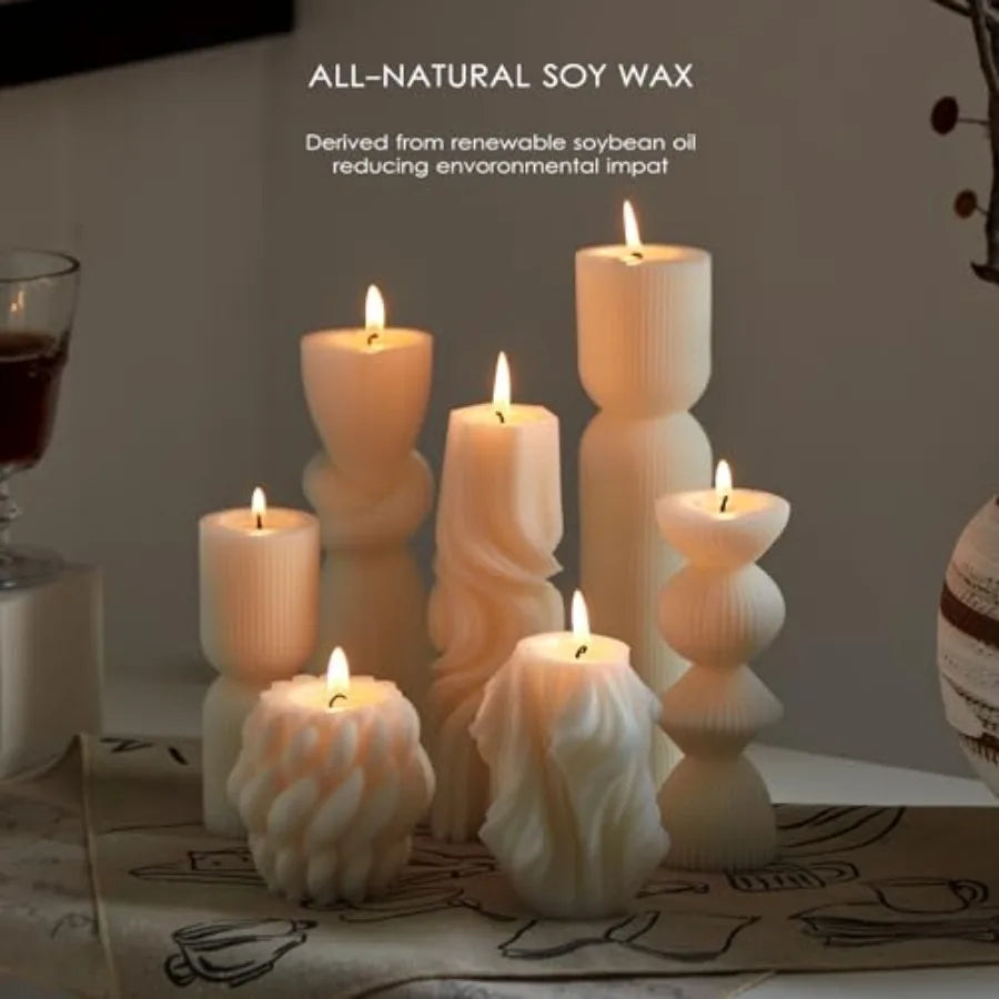 7-Pack Pillar Candles - Soy Wax Handmade Ribbed Candles