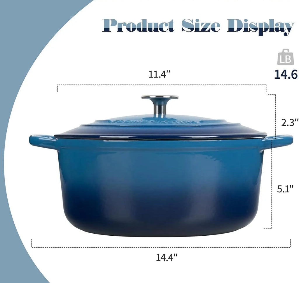 7 Quart Enameled Cast Iron Dutch Oven with Lid, Round for Baking Bread, Oven Safe to 500°F, Lake Blue