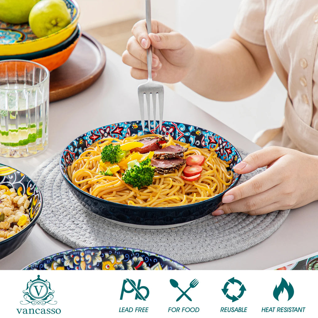 24 PCS Ceramic Dinnerware Set Porcelain Bohemian Style Dinner/Dessert Plate/Cereal/Pasta Bowl For 6
