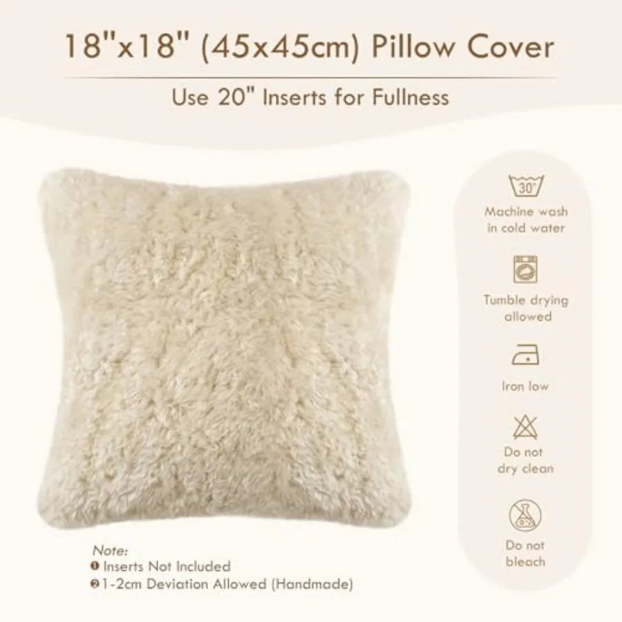 Pack of 2 Ultra Soft Plush Faux Fur Pillow Covers Fuzzy Fluffy Throw Pillows