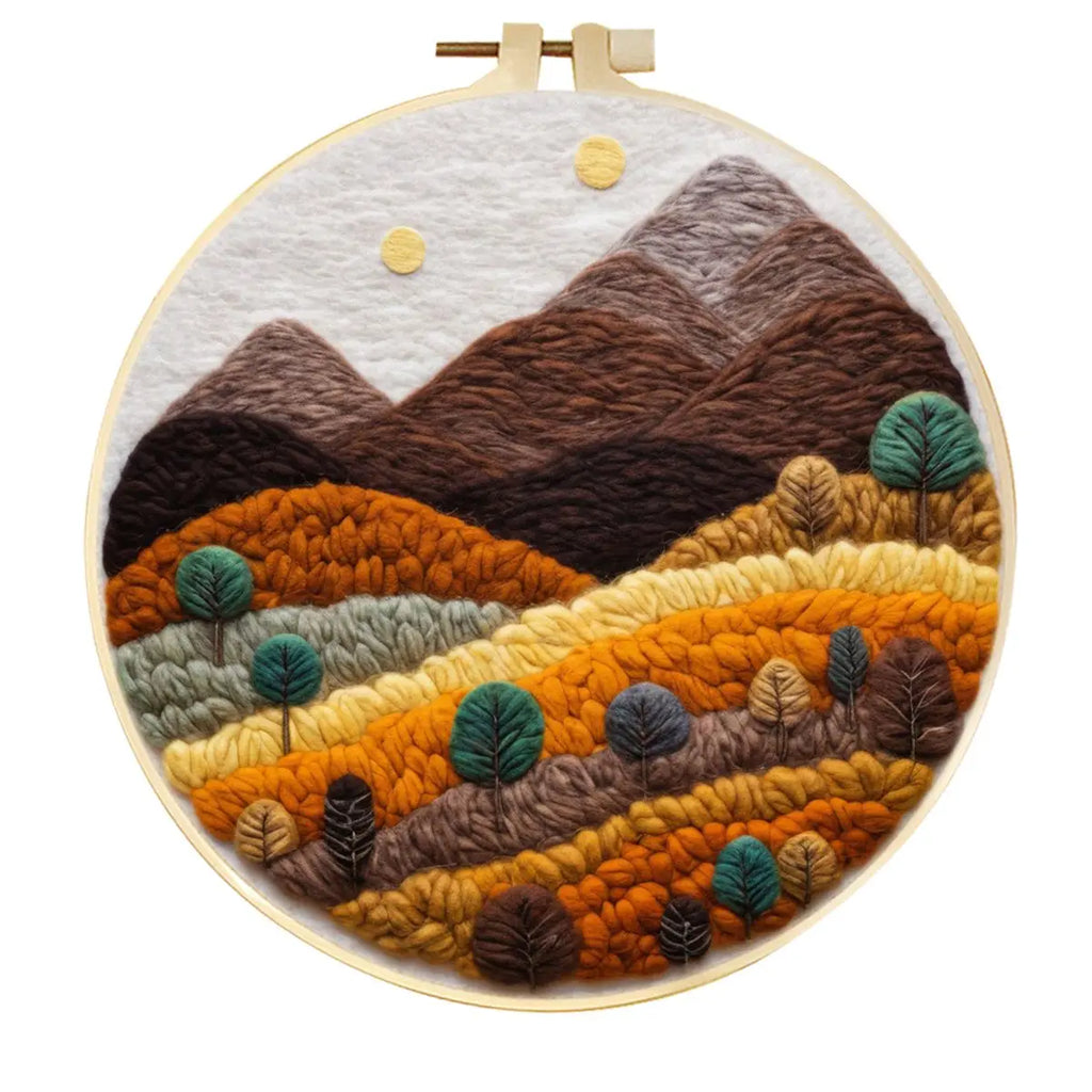 CHENISTORY DIY Wool Felting  Mountain Landscape With Embroidery Frame