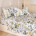 Yellow/blue Floral Bed Sheets Set Size 100% Percale Cotton