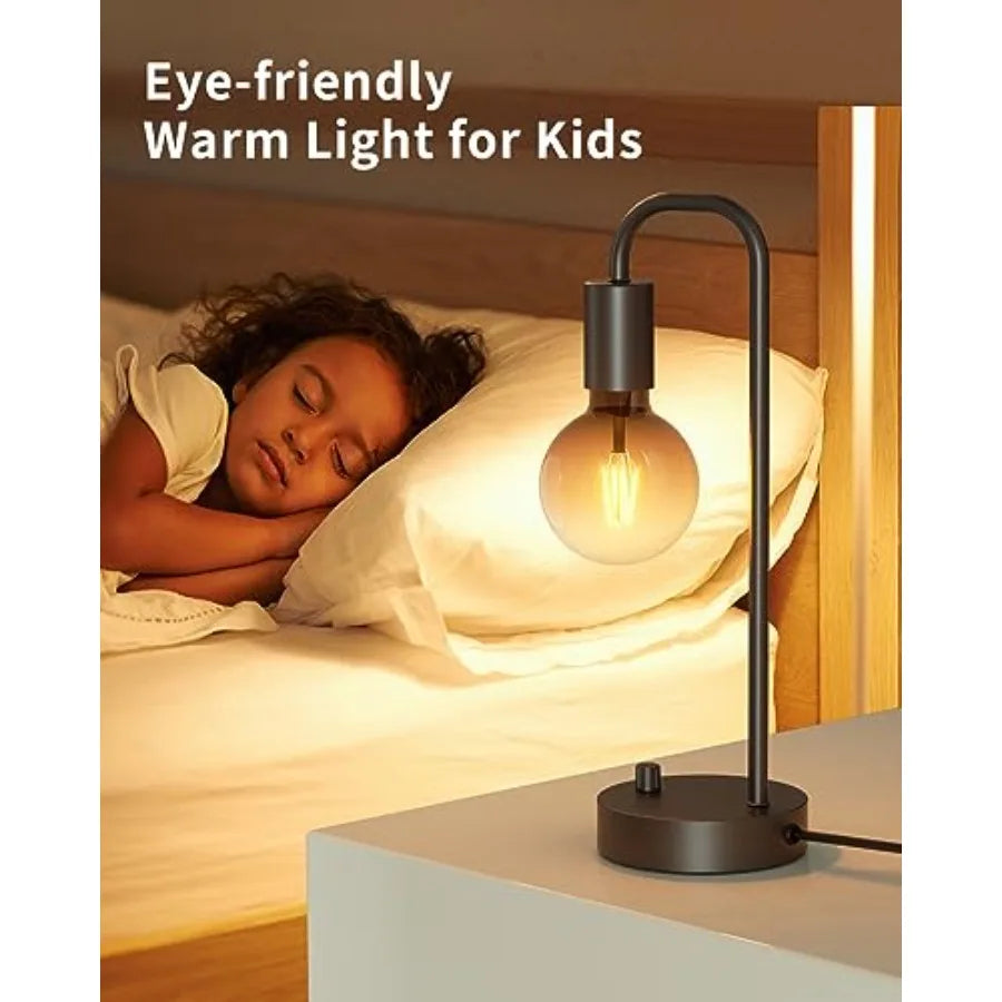 Industrial Table Lamp for Bedroom, Fully Dimmable Modern Bedside Lamps with 2700K Warm Light Bulb for Reading