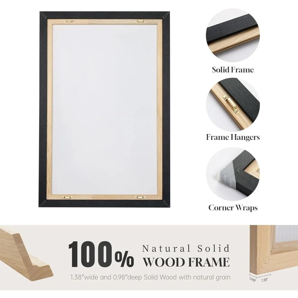 Modern Abstract Landscape Wall Art, Gray Black Gold Framed Canvas Print 30x30 In