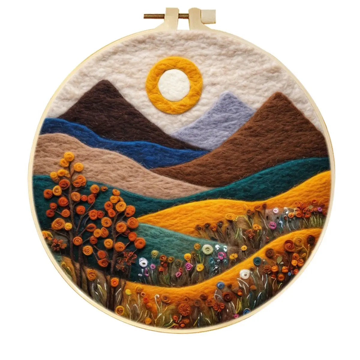 CHENISTORY DIY Wool Felting  Mountain Landscape With Embroidery Frame