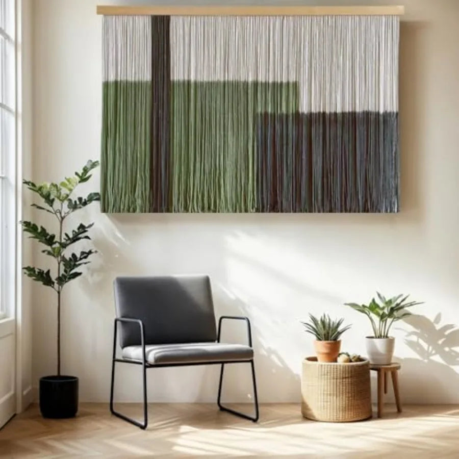 Woven Boho Macrame Tapestry Dip-Dyed Large Modern Handmade Colorful Mountain Landscape
