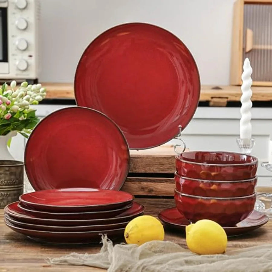 12-Piece Ceramic Dinnerware Set Dinner Plates Salad Plates and Cereal Bowls Dish Set for 4 Microwave Oven and Dishwasher Safe
