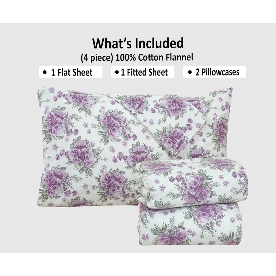 4 Piece 100 Cotton Flannel Sheets Queen Size Bed Set Deep Pockets