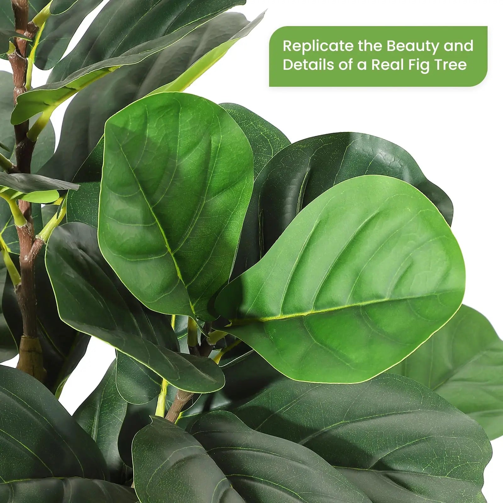 Artificial Fiddle Leaf Fig Tree with White Planter, 5/6/7 ft Natural Wood Trunk,