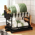 Stainless Steel Rust Proof Metal Dish Drying Rack 2 Tier Large Capacity  Automatic Drainage