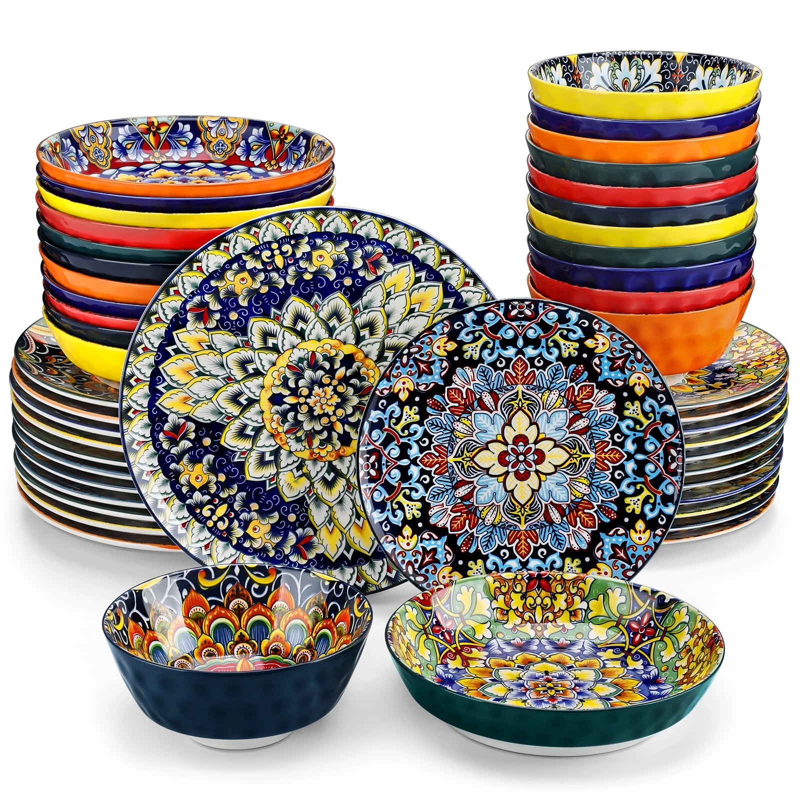 24 PCS Ceramic Dinnerware Set Porcelain Bohemian Style Dinner/Dessert Plate/Cereal/Pasta Bowl For 6