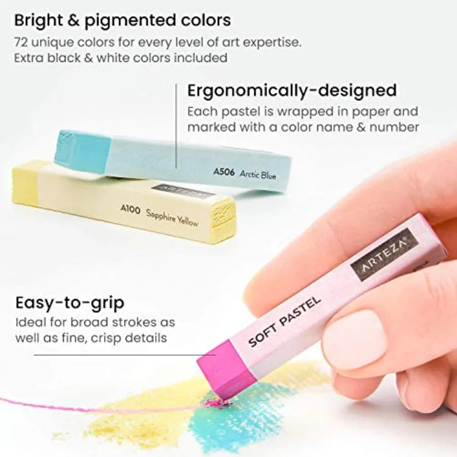 Soft  Chalk Pastels for Artists, Set of 72 for Drawing, Blending, Layering