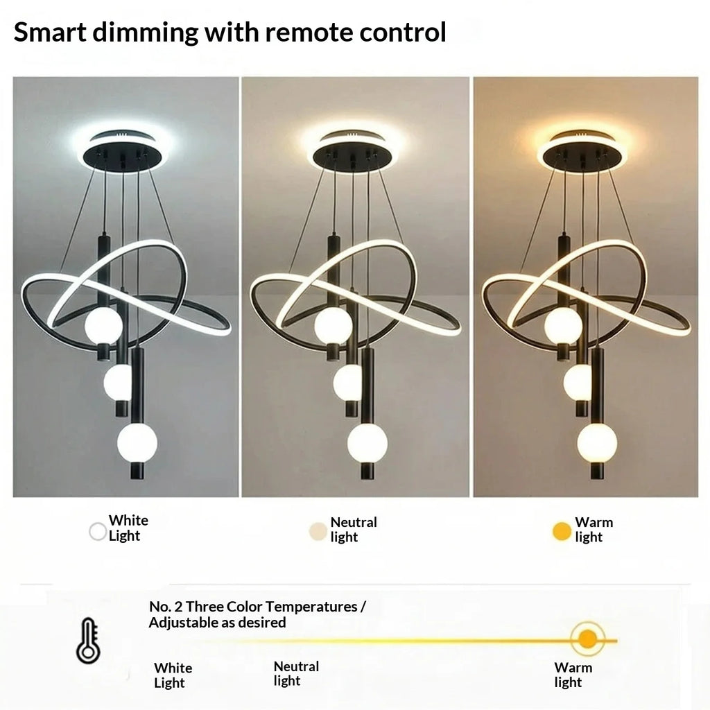 Lollipop-shaped LED pendant light, with three adjustable light colors, remote control/switch operation, and adjustable height;