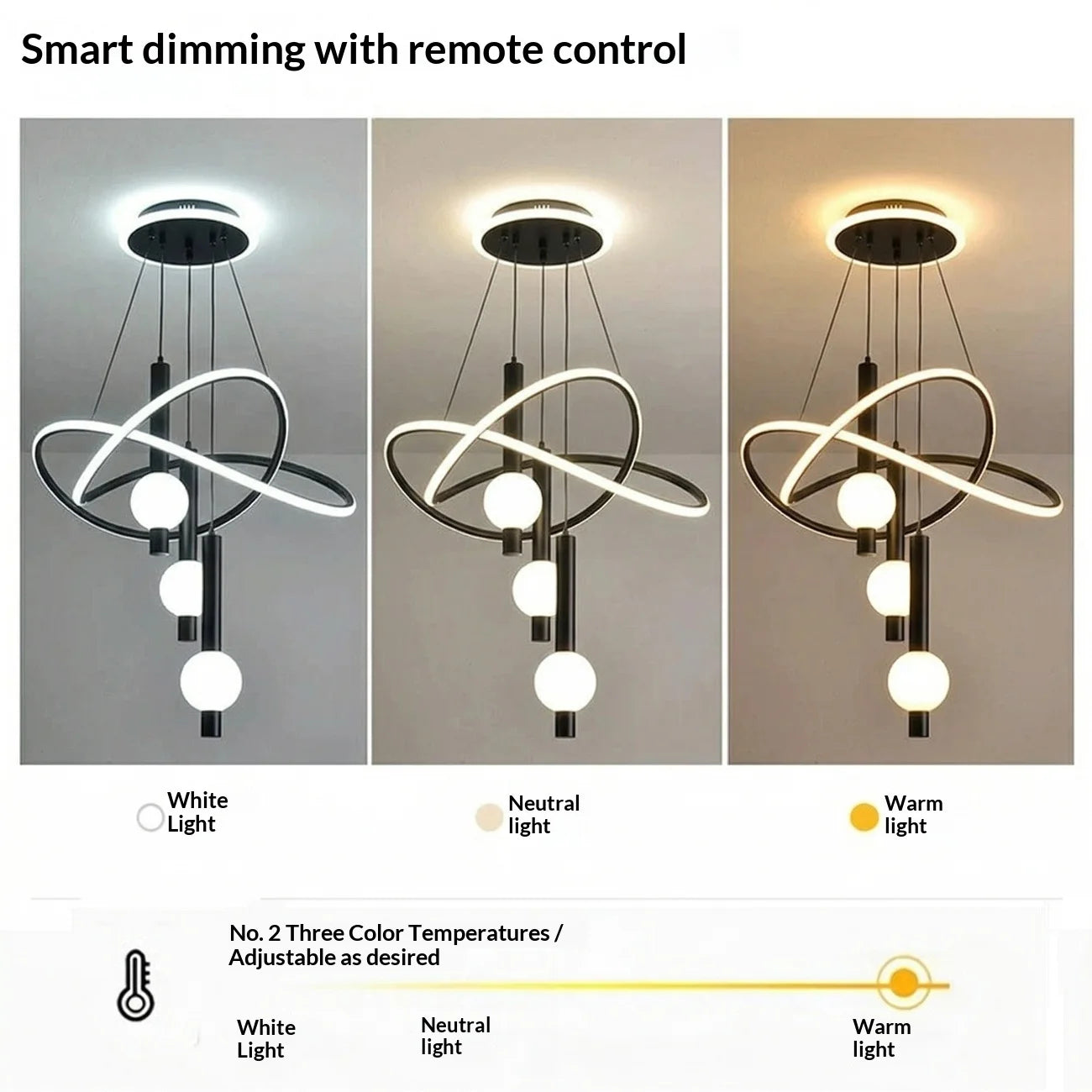 Lollipop-shaped LED pendant light, with three adjustable light colors, remote control/switch operation, and adjustable height;