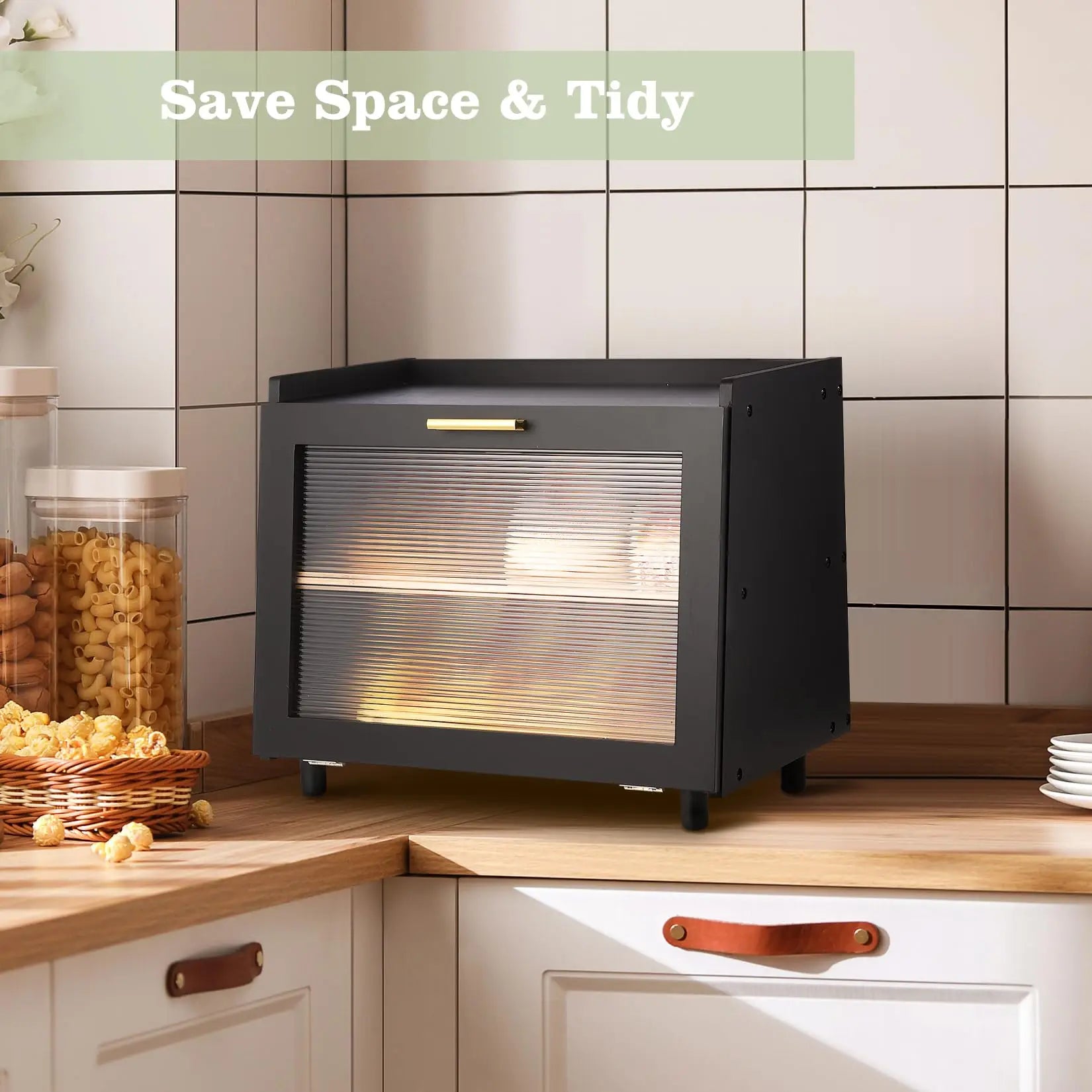 Double Layer Large Bread Box, Bamboo Bread Box for Kitchen Counter