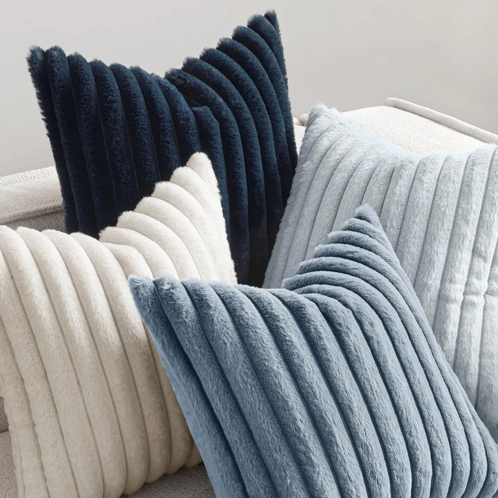 Throw Pillow Covers 18x18 Set of 4, Soft Fuzzy Striped