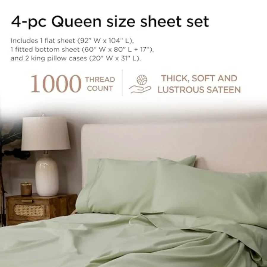 Luxury Supima 1000 Thread Count Cotton Sheets  4 Pc  Set, 5-Star Hotel Quality