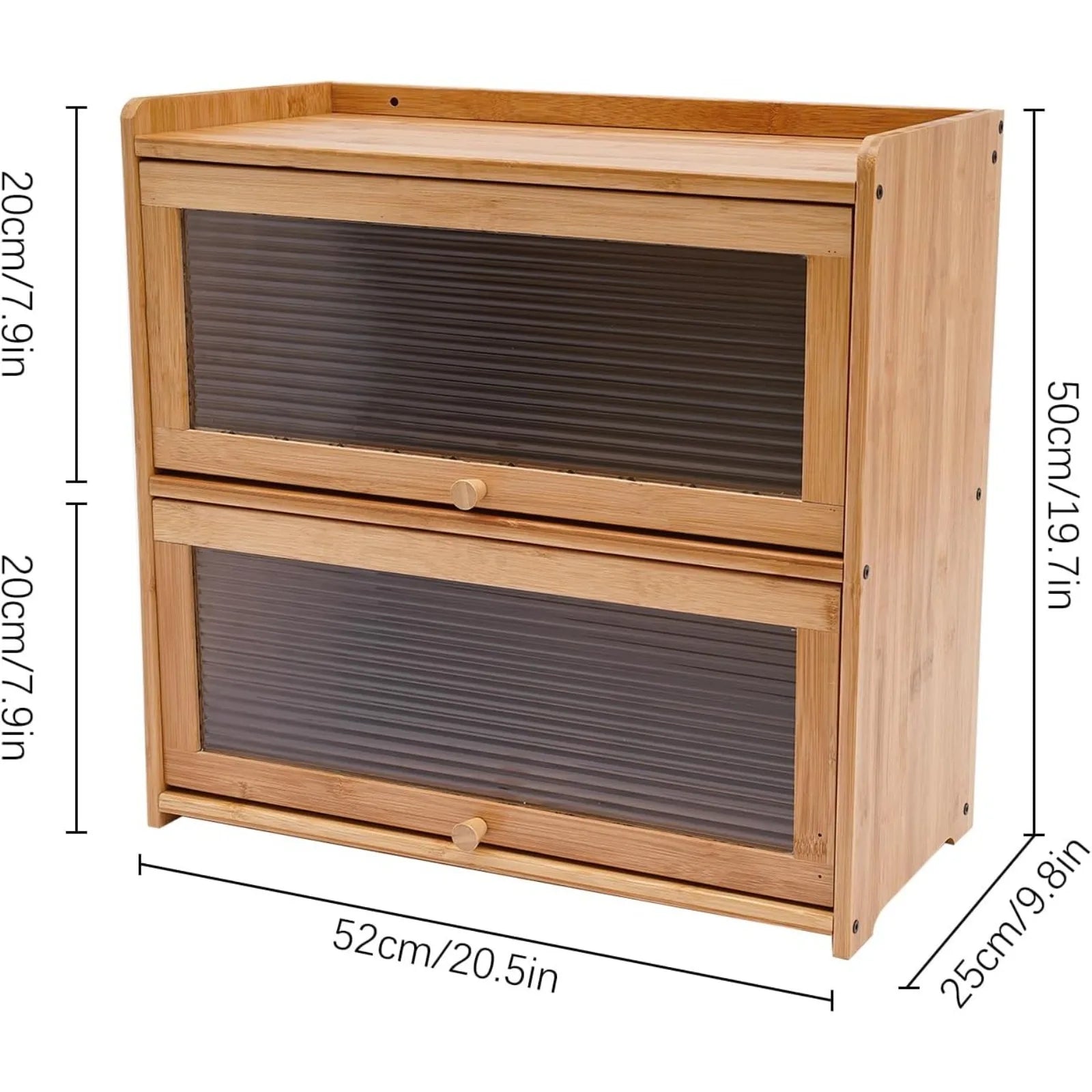2-Tier Bamboo Kitchen Storage Cabinet -  Clear Acrylic Sliding Doors