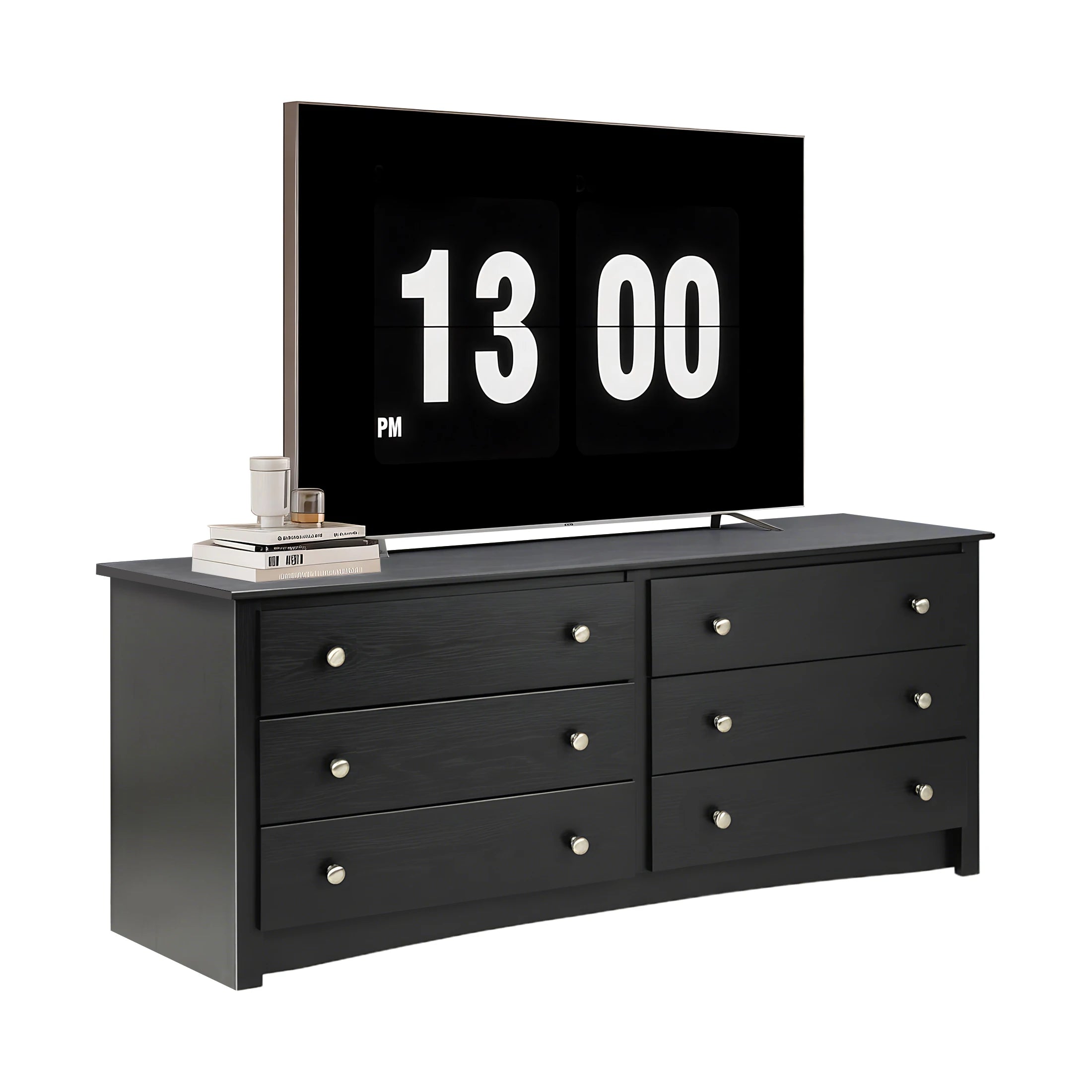 59IN Wood 6 Dresser Drawers Cabinet Stable Structure Storage Wide Chest of Drawers
