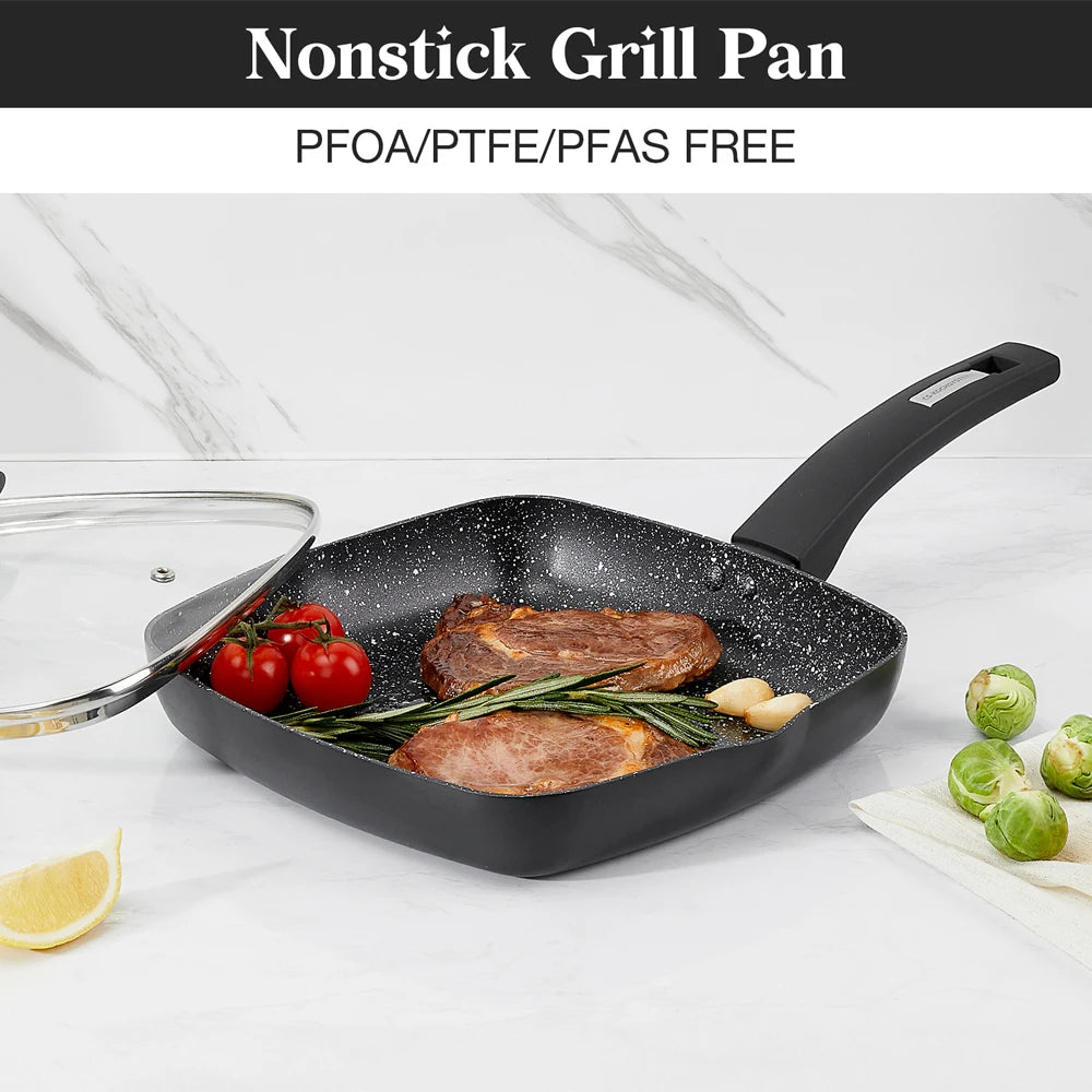 KOCH SYSTEME CS 10 Inch Nonstick Grill Pan and Lid for Stove Tops,  Bakelite Handle