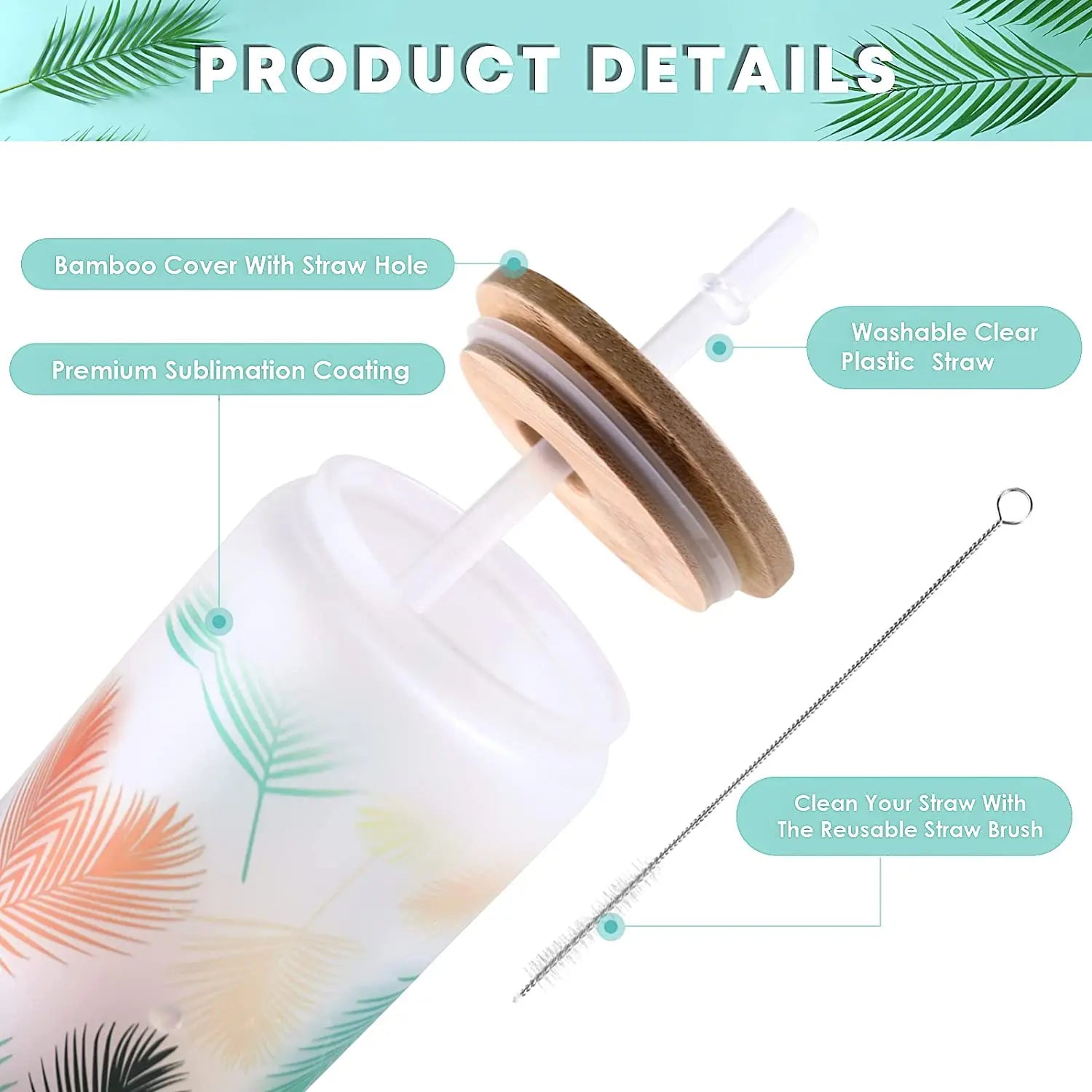 8 Pack 16OZ Frosted/Clear Glass Sublimation Tumblers with Bamboo Lid Sublimate Tumbler Blanks DIY