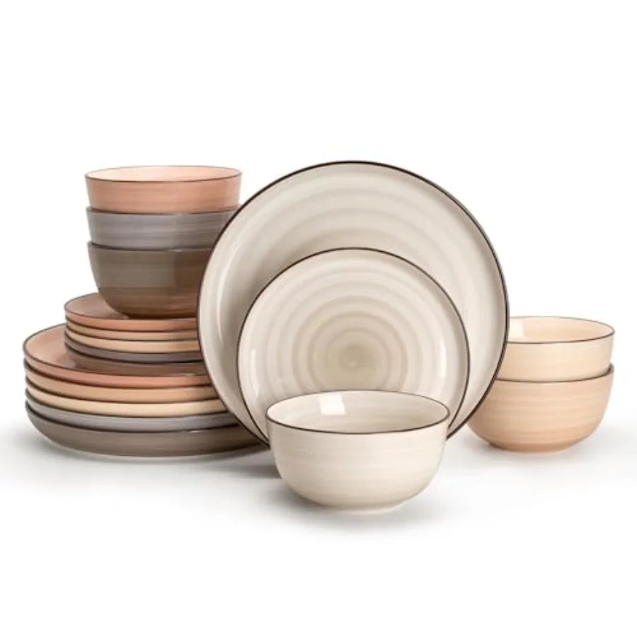 Plates and Bowls Sets, 18 Pcs Dinnerware Set Porcelain Round 6 each, Scratch Resistant Dishes Set, Dishwasher and Oven