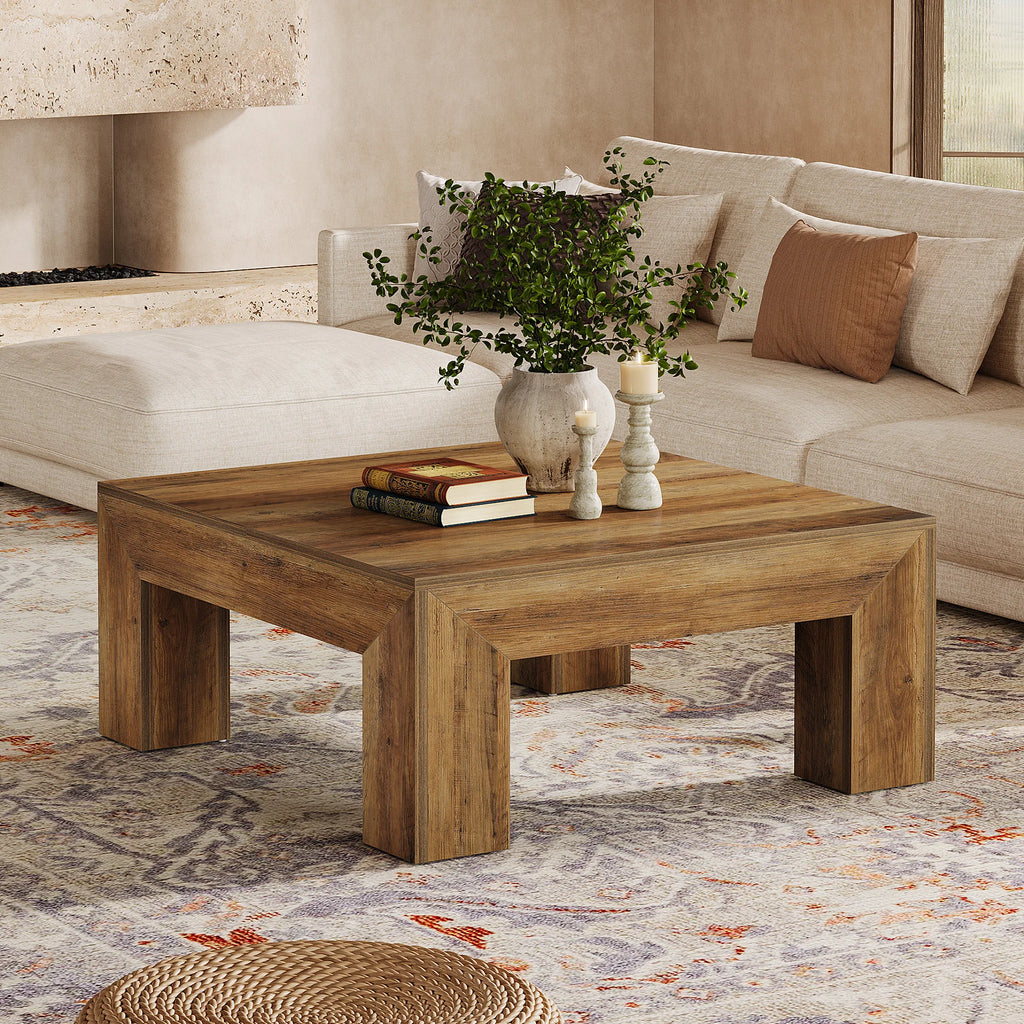 39.4-Inch Square Table Farmhouse All MDF Accent Center Cocktail Table with Sturdy Wooden Legs