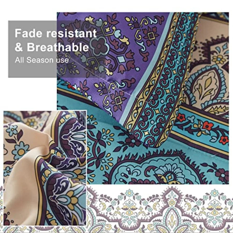 8 Pcs Bed in a Bag Bohemian Striped Bedding Quilt Set Paisley Floral Comforter and Sheet Microfiber