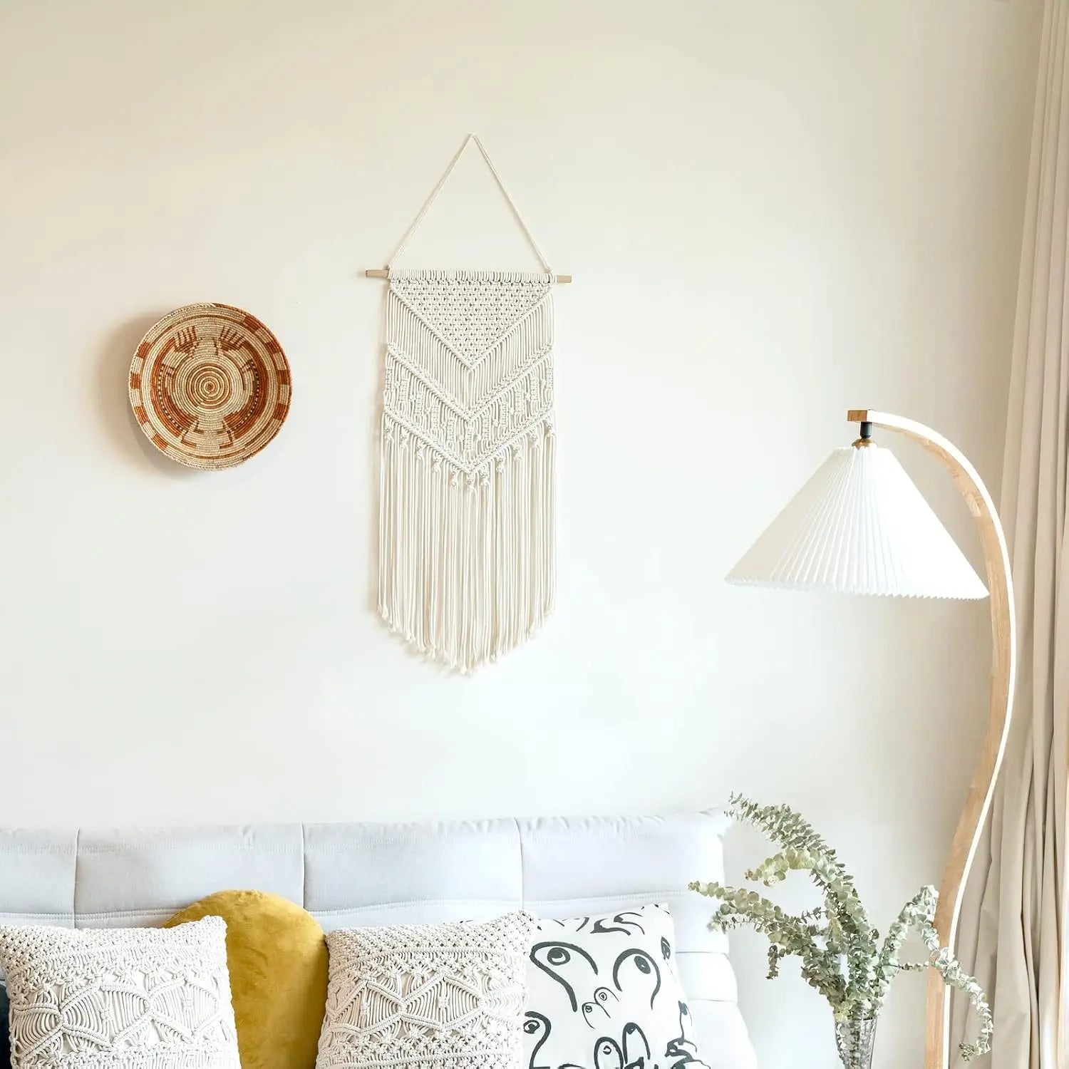 Macrame Wall Hanging Boho Decor, Handmade Cotton Tapestry  17x33 Inches