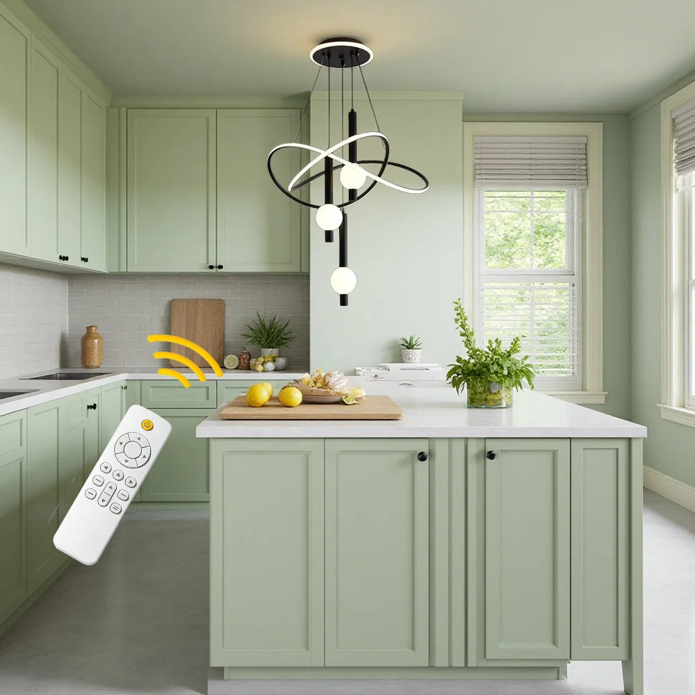 Lollipop-shaped LED pendant light, with three adjustable light colors, remote control/switch operation, and adjustable height;