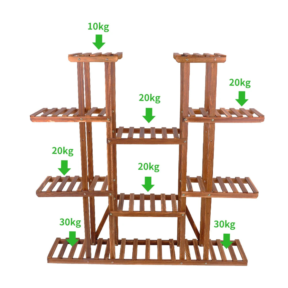Wooden Plant Shelf Flower Pot Stand Indoor Outdoor Multi-Tier Plant Display Stand