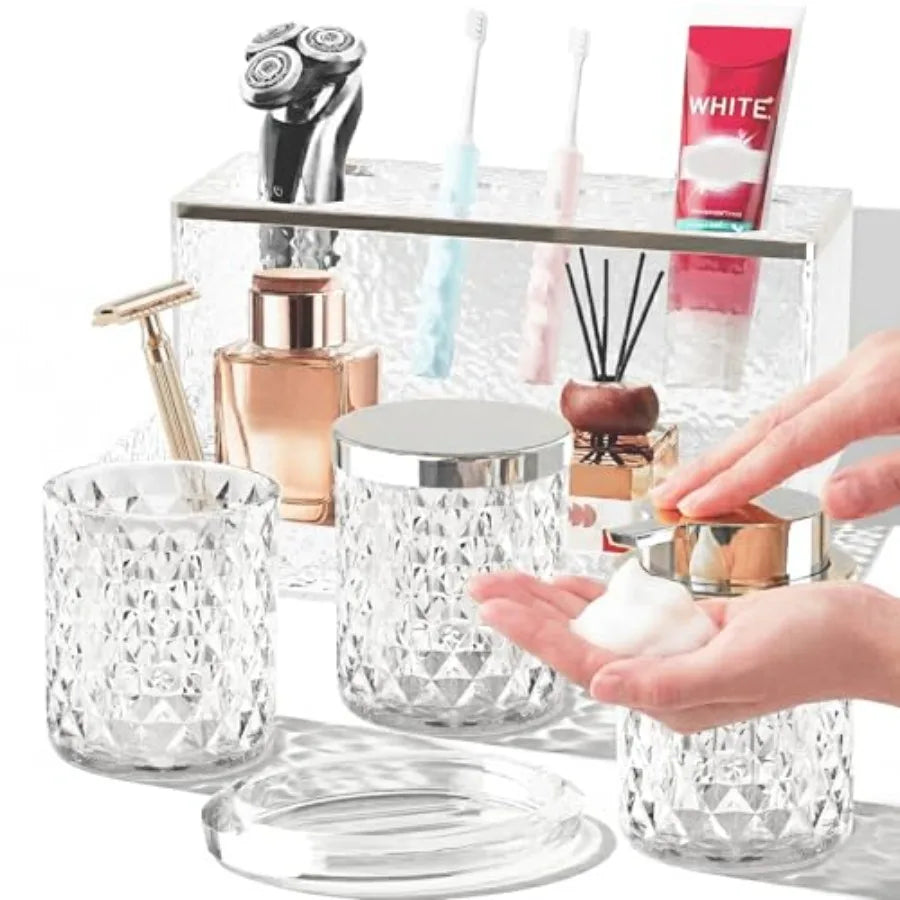 20PCS Glass Vanity set with Shower Curtain and Rugs