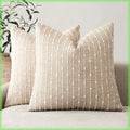 Set of 2 Boho Striped Throw Pillow Covers 20x20 Inch Textured Boucle Cushion