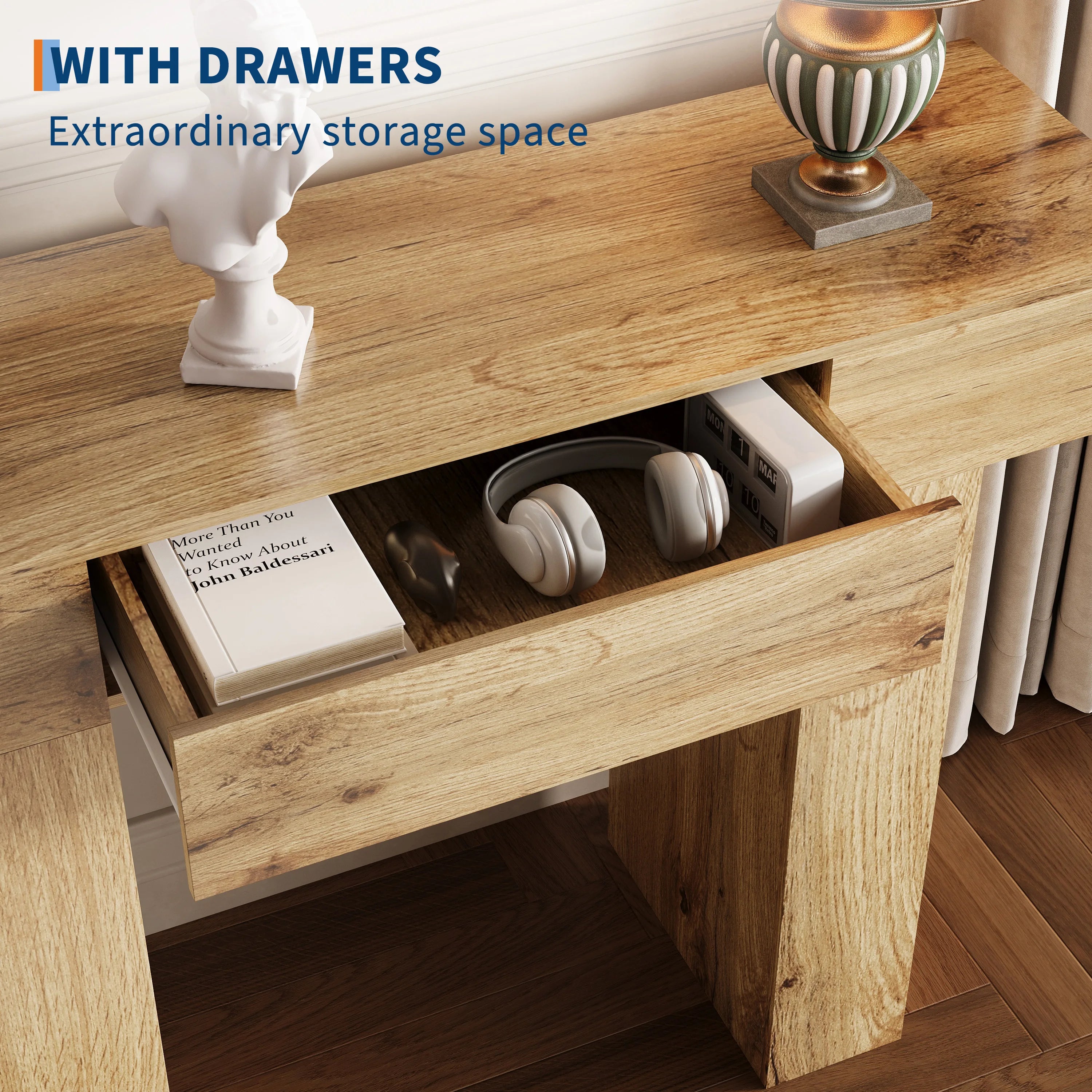 47" Long Console Table with Drawer, Narrow Entryway Table, Charcoal | Wood Rectangular Sofa Table