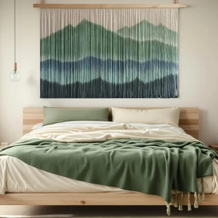 Woven Boho Macrame Tapestry Dip-Dyed Large Modern Handmade Colorful Mountain Landscape