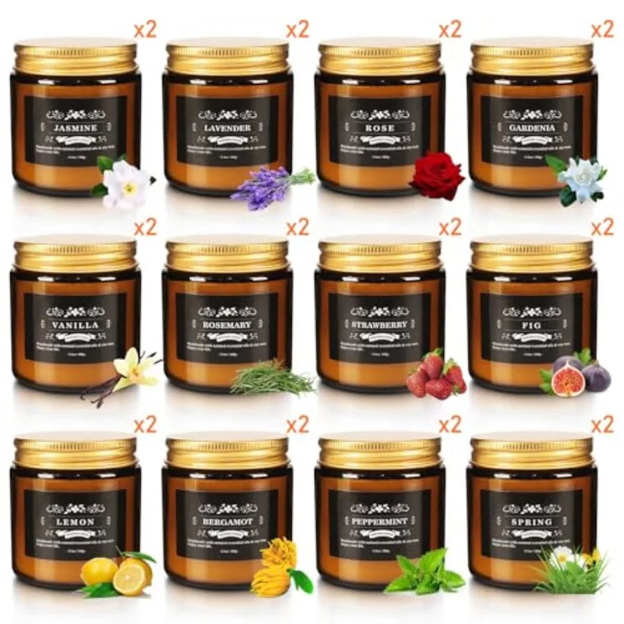 3.05oz Soy Wax Aromatherapy Candles with 12 Fragrances, Smokeless Natural Essential Oil