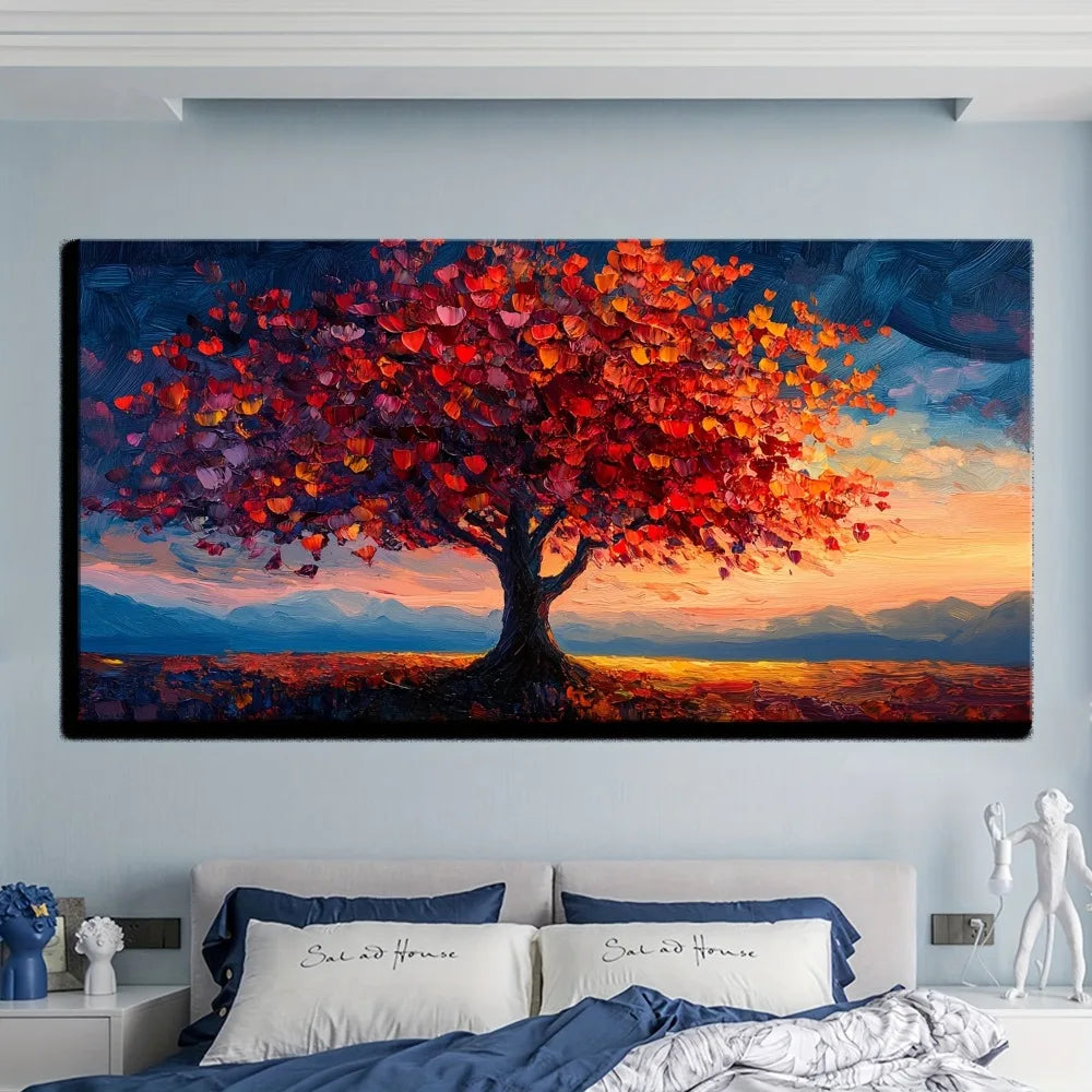 Large Tree of Life Canvas painting - Art Deco Classic Contemporary style, 1.5 inch thick pine solid wood frame