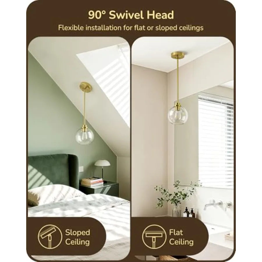 Pendant Light Fixtures with Clear Glass Globe Shade, Kitchen Hanging Lighting Over Island, Hardwired Adjustable