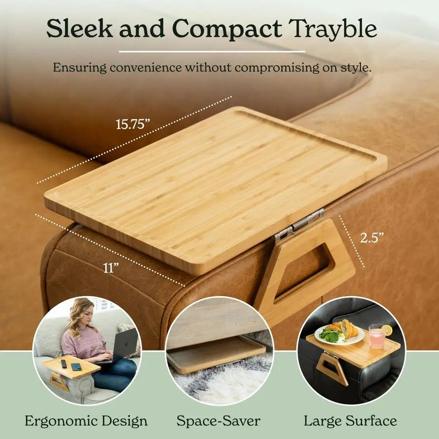 Bamboo Tray Couch Arm Table, Clip On  for multi-use