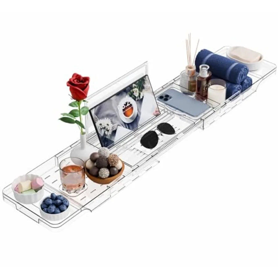 Luxury Clear Plastic Expandable Bathtub Across Shelf