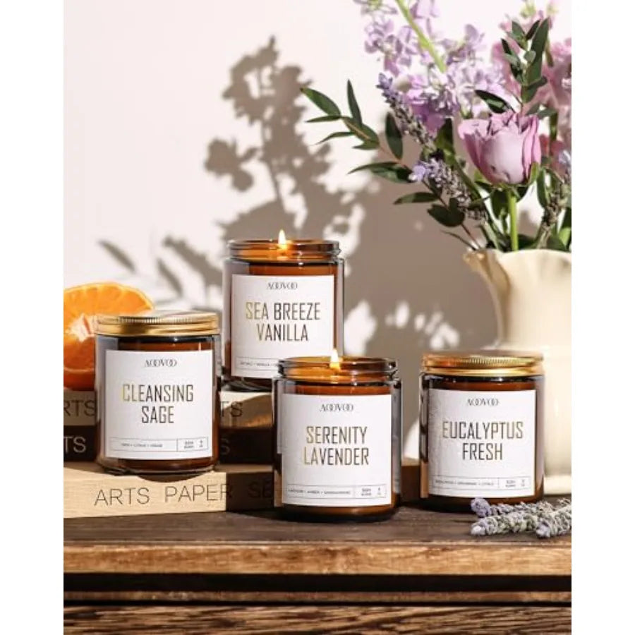 4PC Scented Candle Set, 36 oz Soy Candles Lavender/Vanilla/Eucalyptus/Sage