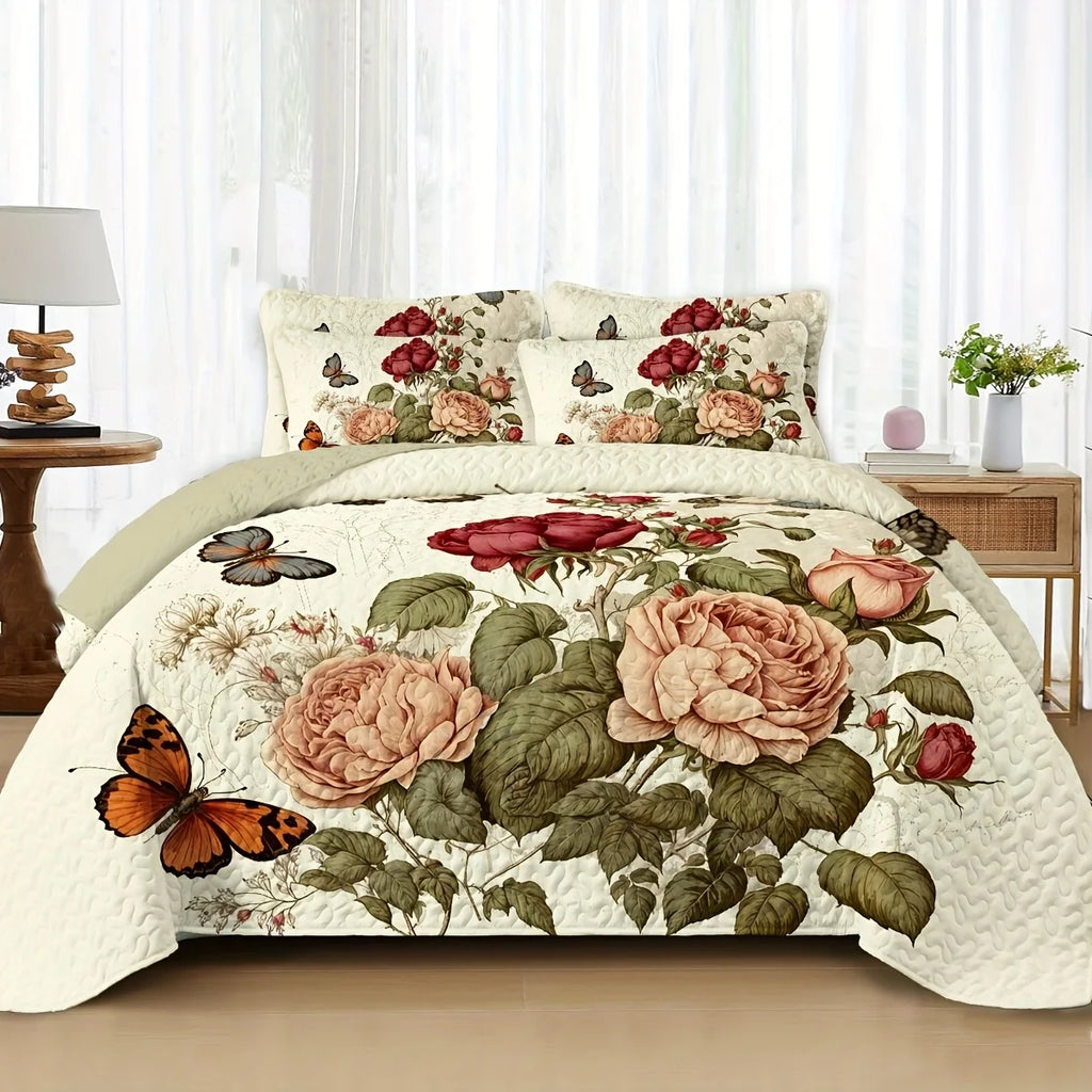 2/3pcs Floral Lightweight Comforter Quilt Set Queen King Twin Full Size Boho Soft Breathable Microfiber Reversible