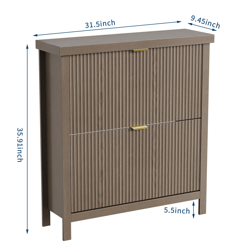 Fluted Shoe Cabinet with 2 Flip Drawers Natural Oak Hide Everyday Shoes in a Slim 9.5-Inch  Fluted Style