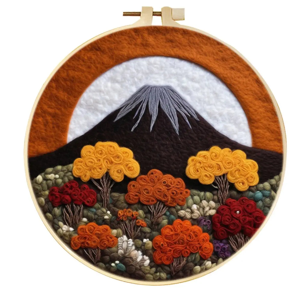 CHENISTORY DIY Wool Felting  Mountain Landscape With Embroidery Frame