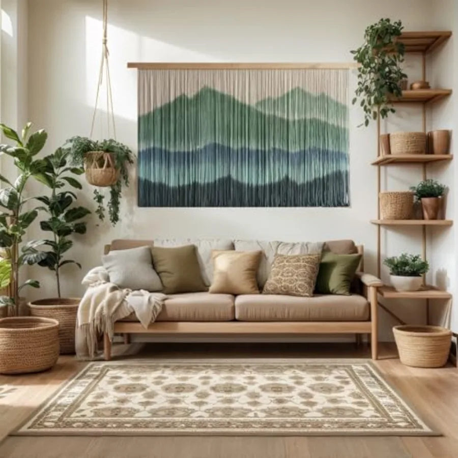 Woven Boho Macrame Tapestry Dip-Dyed Large Modern Handmade Colorful Mountain Landscape