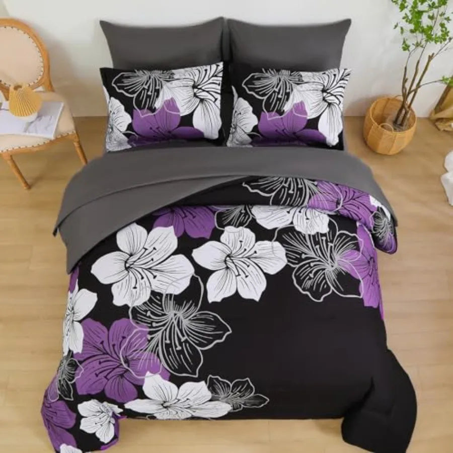 Floral Comforter Set Size, 7 Pieces Bed in a Bag Floral Comforter and Sheet Set, Soft Microfiber