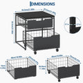 22x22IN Small Fridge Stand with Metal Storage Drawer Basket, Black | Table for Mini Fridge with Steel Frame and 4 Wheels, 300LBS Compact, Multi-Functional