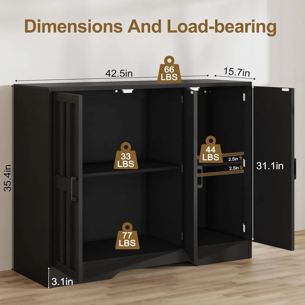 Modern Farmhouse Buffet Cabinet with Storage, 42" Large Sideboard  3 Barn Doors