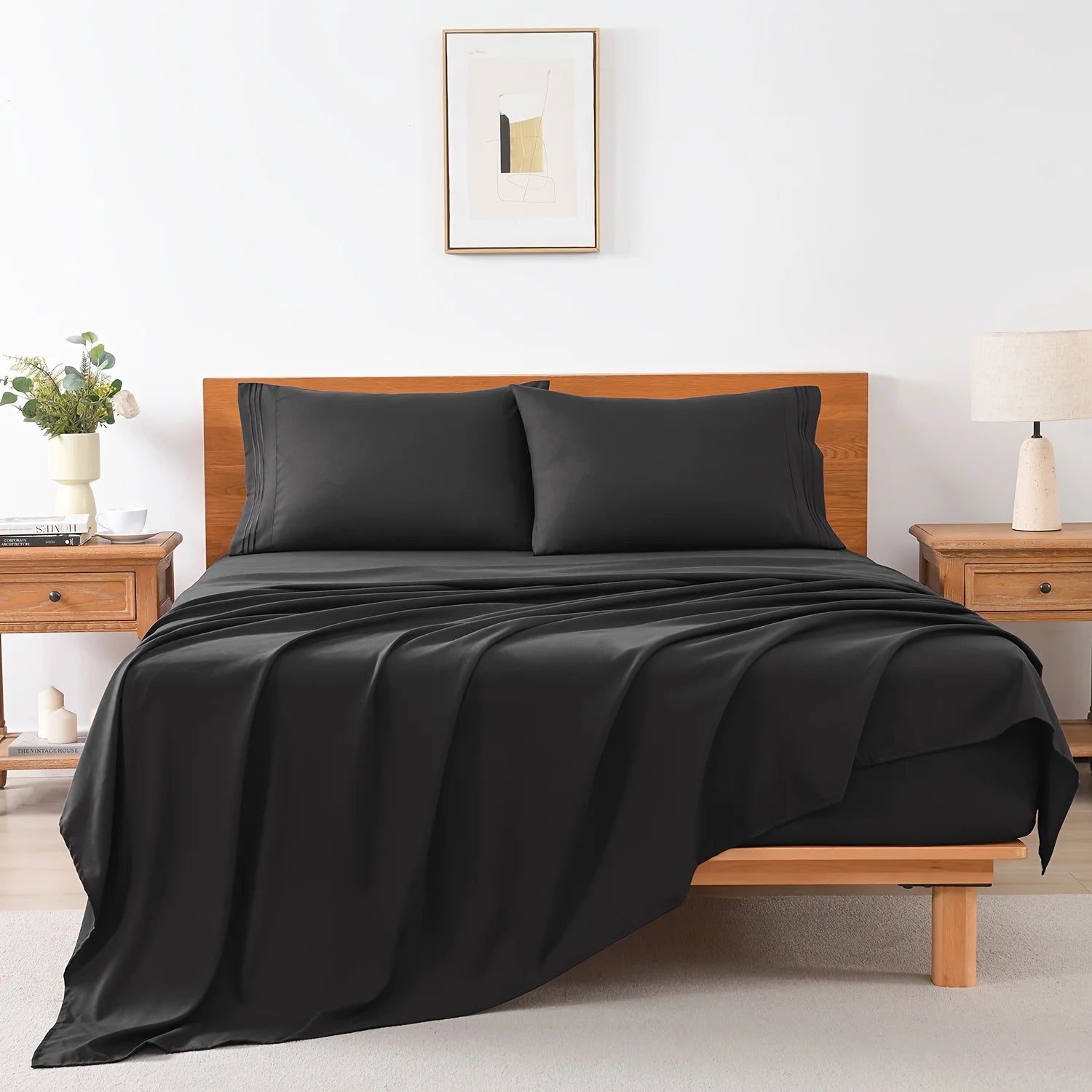 4pcs 120GSM Summer Cooling Bed Sheet Set18 Inch Deep Pockets - 1 Flat Sheet And 1 Fitted Sheet And 2 Pillowcases - Wrinkle Free And Easy Care TC1800